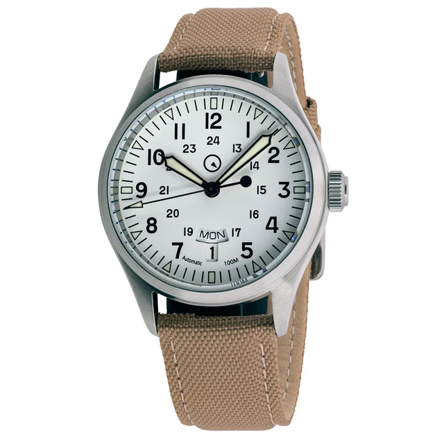 Islander Mitchel "DAY-T" Automatic Field Watch with White Dial and Day-Date Display #ISL-1