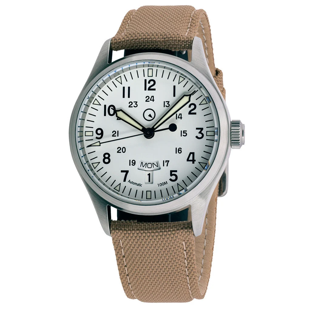 Islander Mitchel "DAY-T" Automatic Field Watch with White Dial and Day-Date Display #ISL-129 48.5 mm kol saati