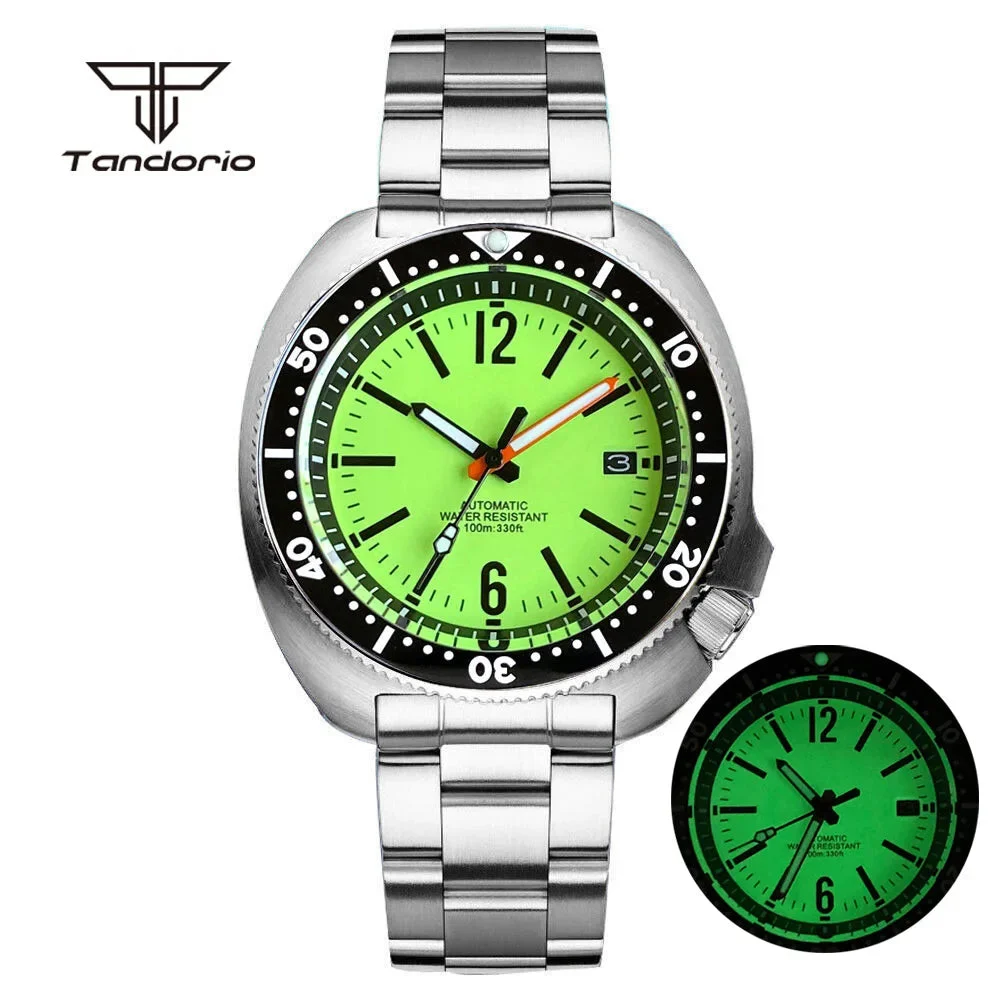 Tandorio Turtle Diver Watch NH35A Fully Luminous Sapphire 20bar 44mm TD281 14:201447303#B rubber band 44 mm kol saati