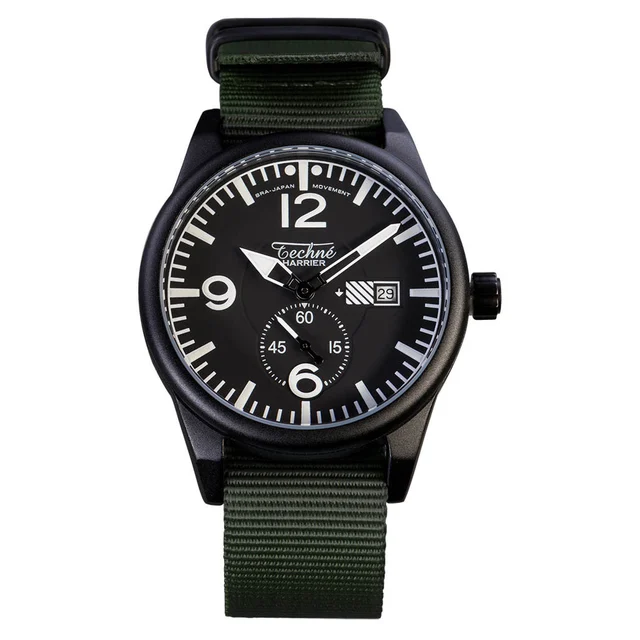 Techne Harrier Aviator Quartz Watch with 41mm Black Aluminum Case #386.122 kol saati