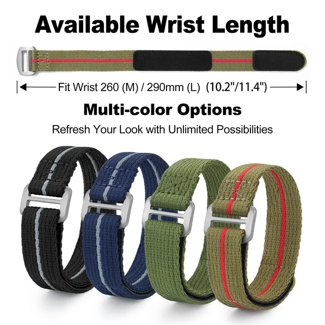 Wristfull Magic Tape Soft Nylon Watchband Titanium Buckle 20mm 22mm 钛魔术贴表带- 黑色-20MM-M码 kol