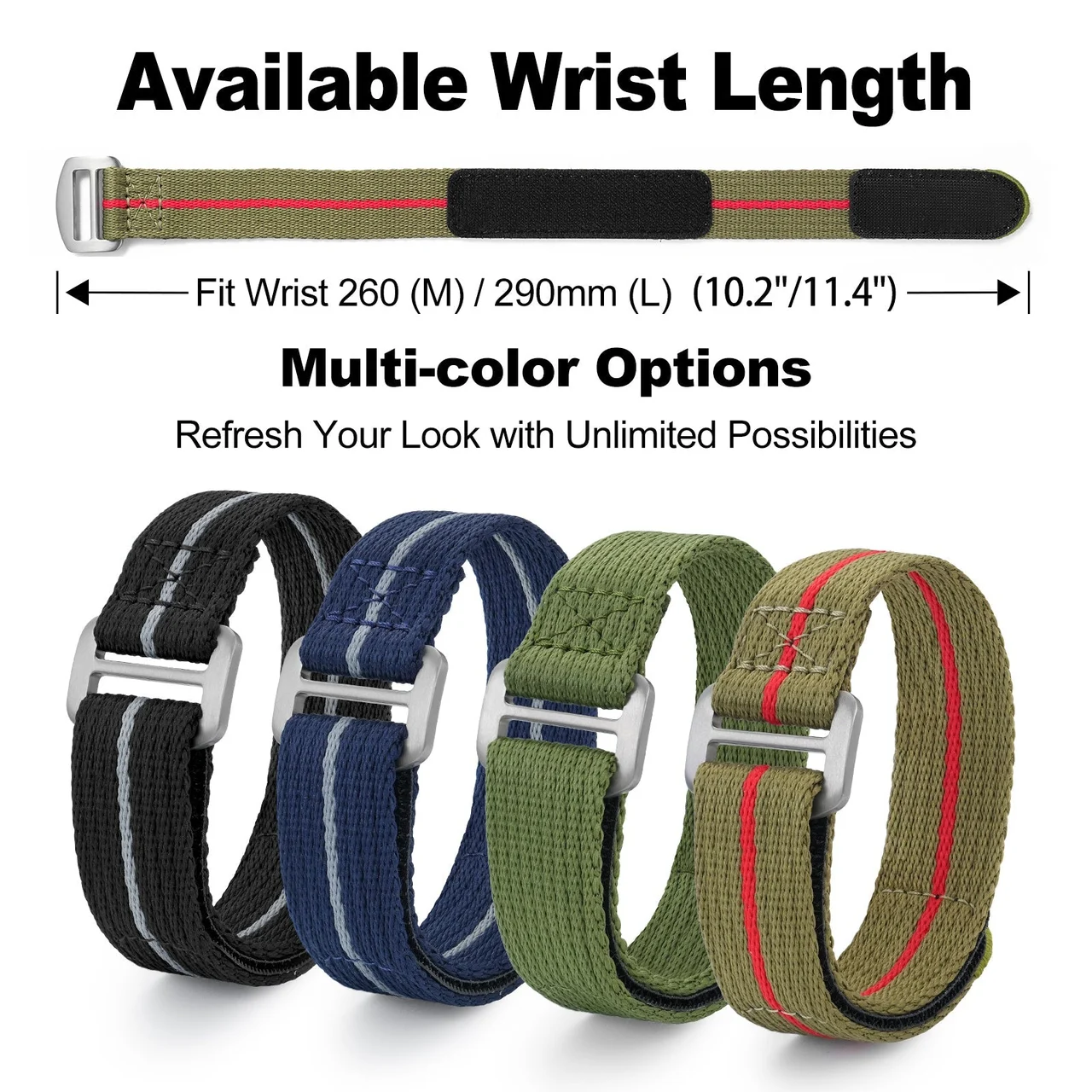 Wristfull Magic Tape Soft Nylon Watchband Titanium Buckle 20mm 22mm 钛魔术贴表带- 黑色-20MM-M码 kol saati