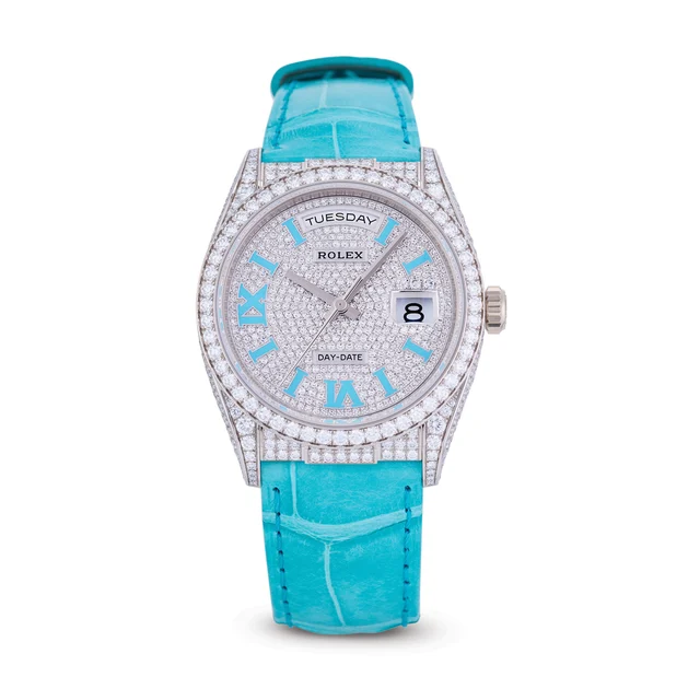 Rolex ROLEX, REF. 128159RBR, DAY-DATE, 18K WHITE GOLD AND DIAMONDS kol saati