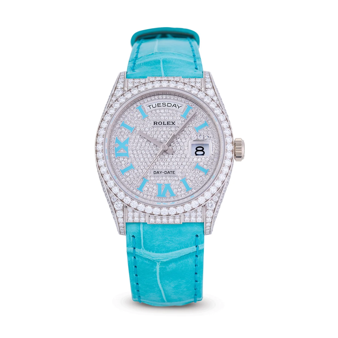 Rolex ROLEX, REF. 128159RBR, DAY-DATE, 18K WHITE GOLD AND DIAMONDS kol saati