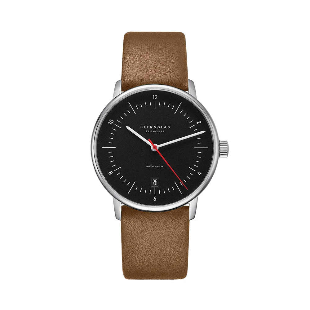 Sternglas Naos Automatic 38mm - Black/Red on Brown Leather Strap S02-NA43-PR01 38 mm kol saati