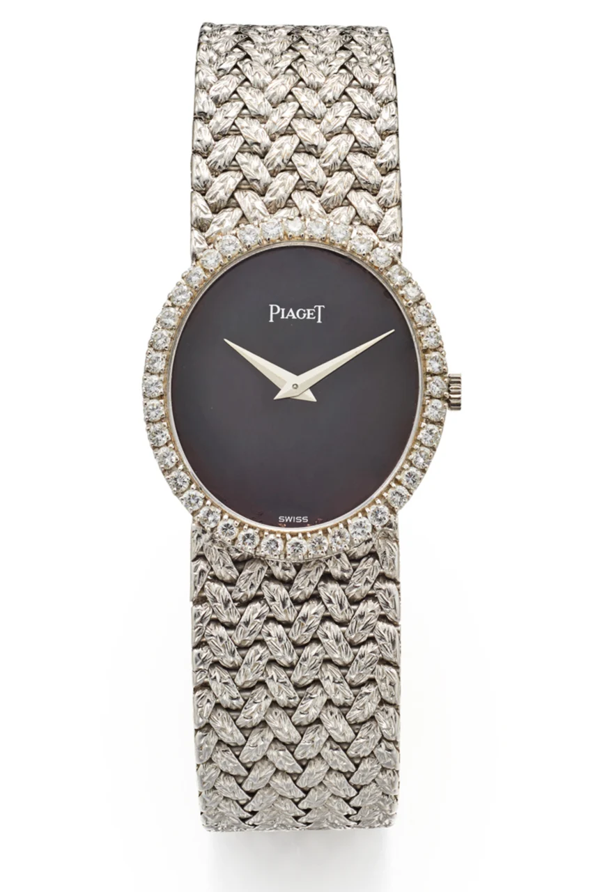 Piaget PIAGET REF. 9826, BLACK DIAL, DIAMOND-SET OVAL BEZEL; 18K WHITE GOLD AND DIAMONDS kol saati