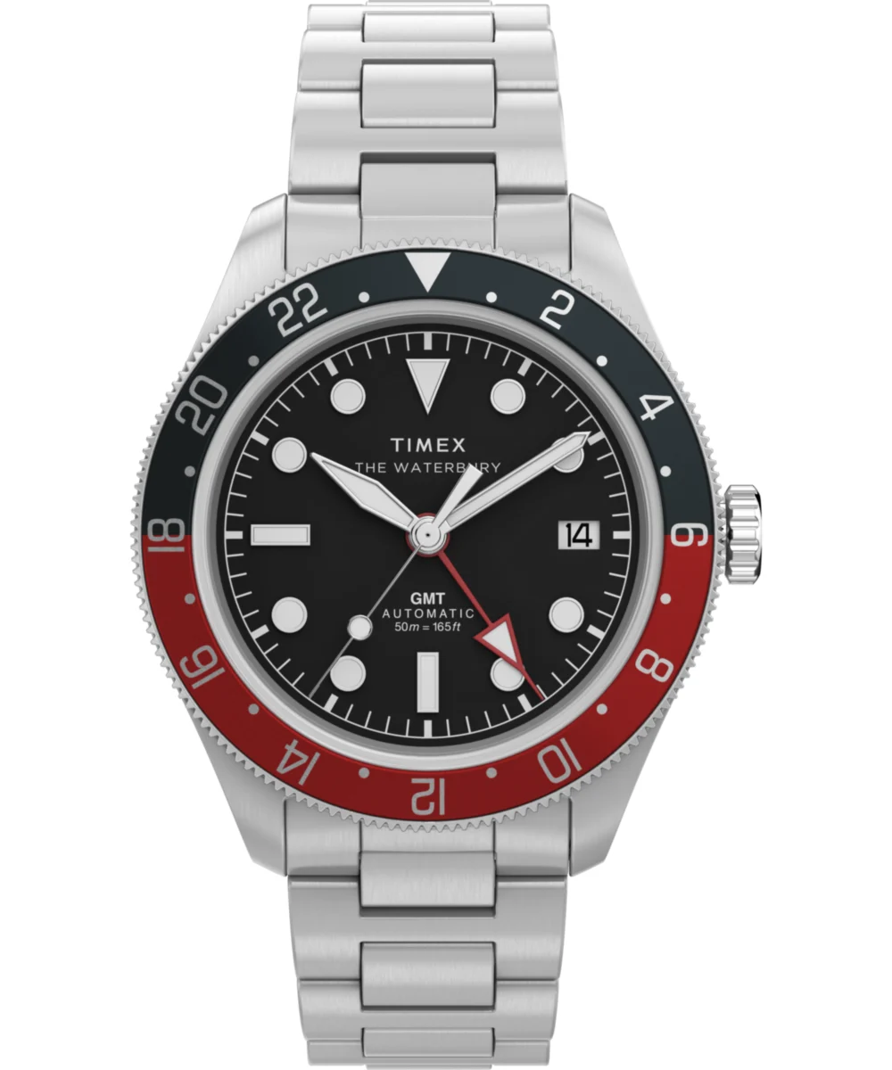 Timex Waterbury Heritage Automatic GMT 41.5mm Stainless Steel Bracelet Watch TW2Y60600VQ 42 mm kol saati