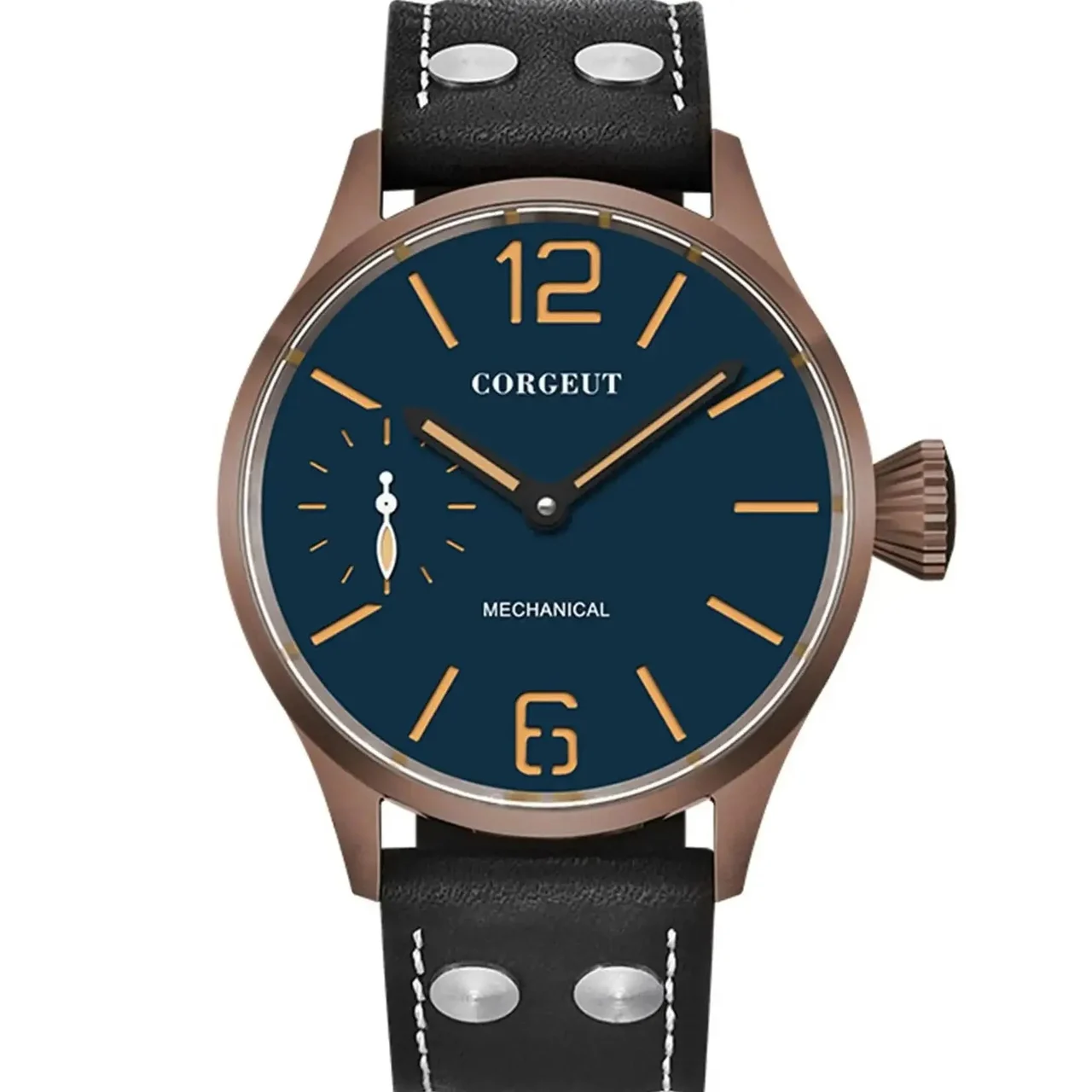 Tandorio Corgeut 6025 pilot ST3600 Manual Mechanical sub second Sapphire Mirror 44mm 5ATM Glass Back 14:200005100#blue 44 mm kol saati