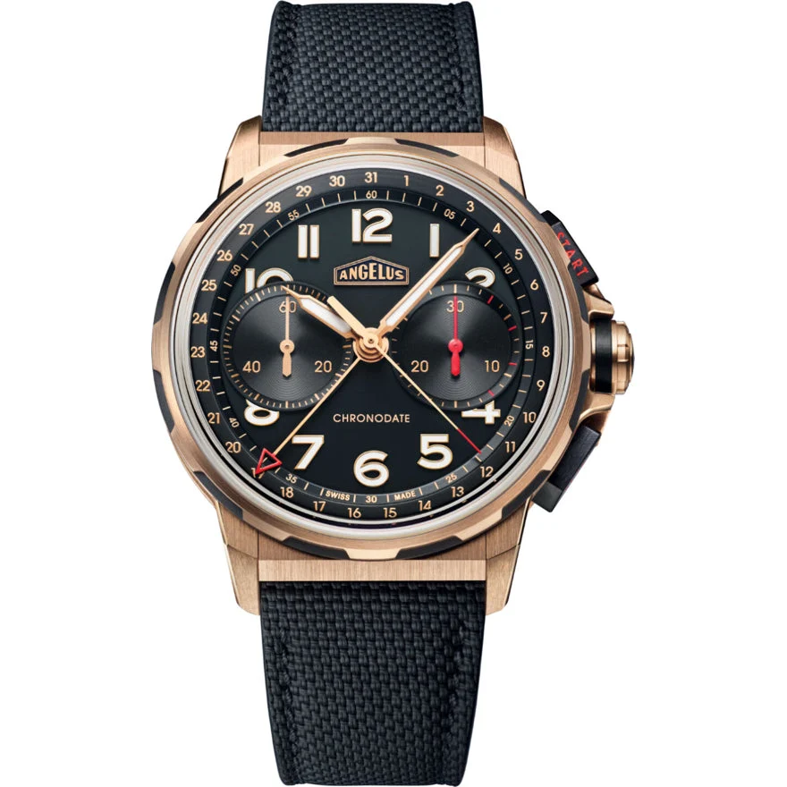 Angelus Chronodate Gold Black 0CDZE.B01A.K009B 42.5 mm kol saati