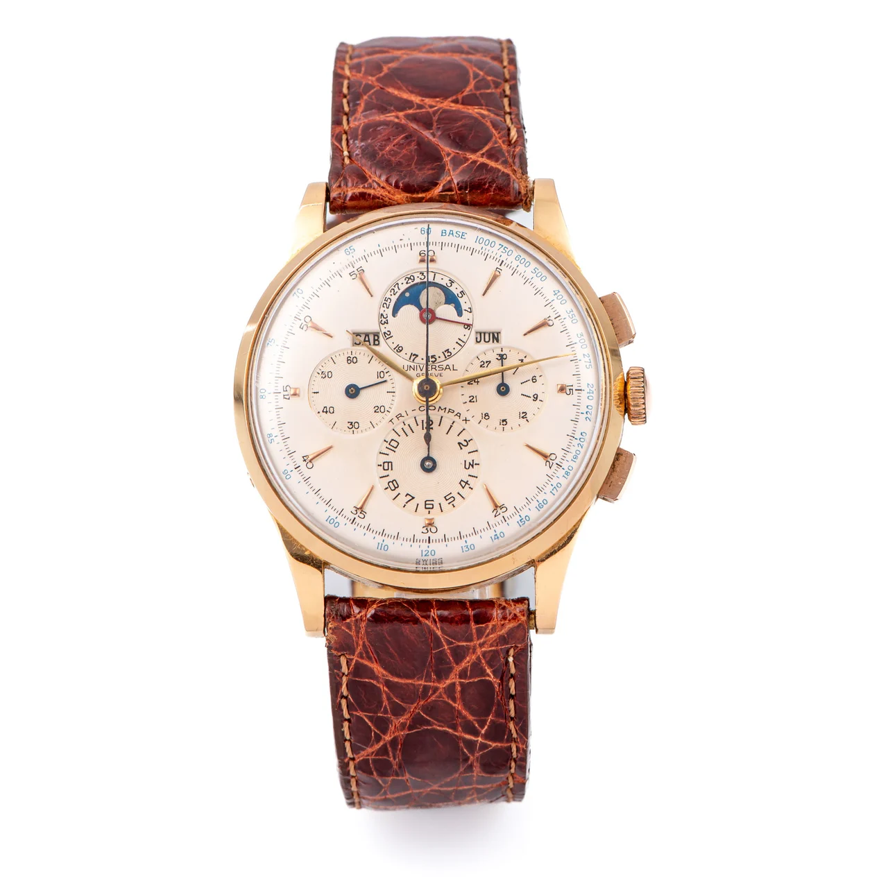 Universal Ref. 12296, Tri-compax, Pink gold kol saati