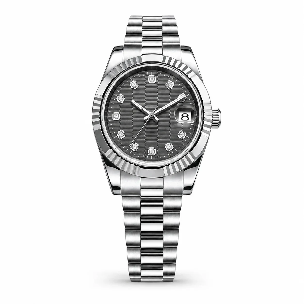 Tandorio DateJust Mod CORGEUT 6002G Miyota 8215 Seiko NH35 Automatic Geometric Dial Sapphire Half-Fluted Bezel 10ATM 12000058903416287 39 mm kol saati