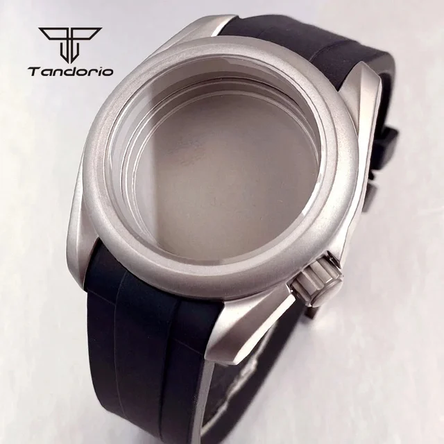 Tandorio Steel/Titanium Pilot Watch Case Raw Skx Sapphire 3.8 Crown Waterproof Fit NH35 NH