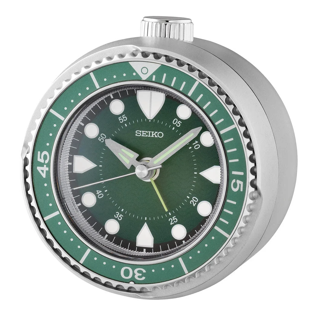 Seiko Mai Modern Rotating Bezel Alarm Clock in Green #QHE207ALH kol saati