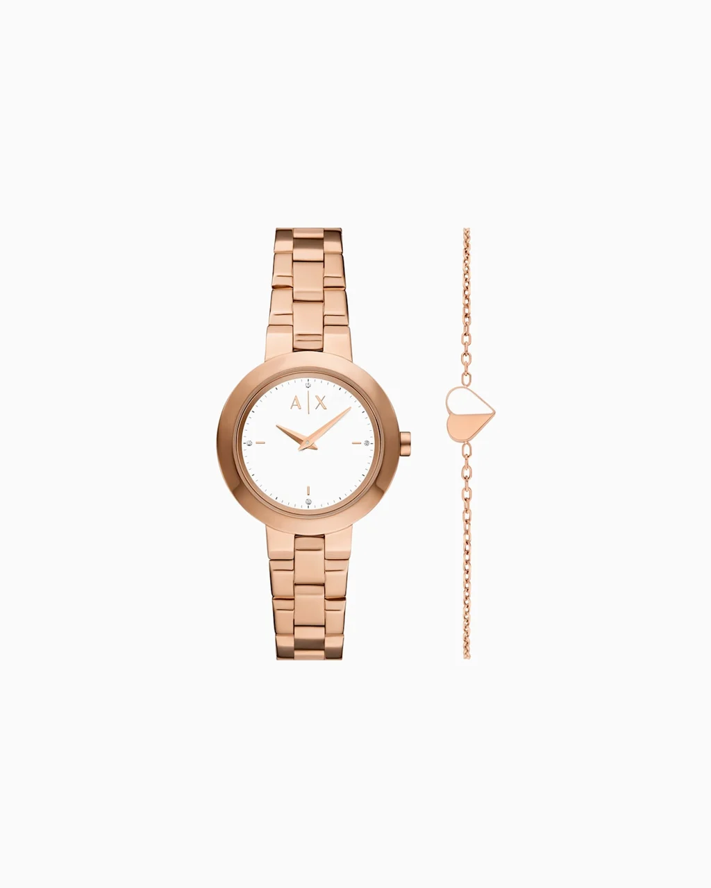 Armani Exchange Two-Hand Rose Gold-Tone Stainless Steel Gift Set AX7175SET 36 mm kol saati