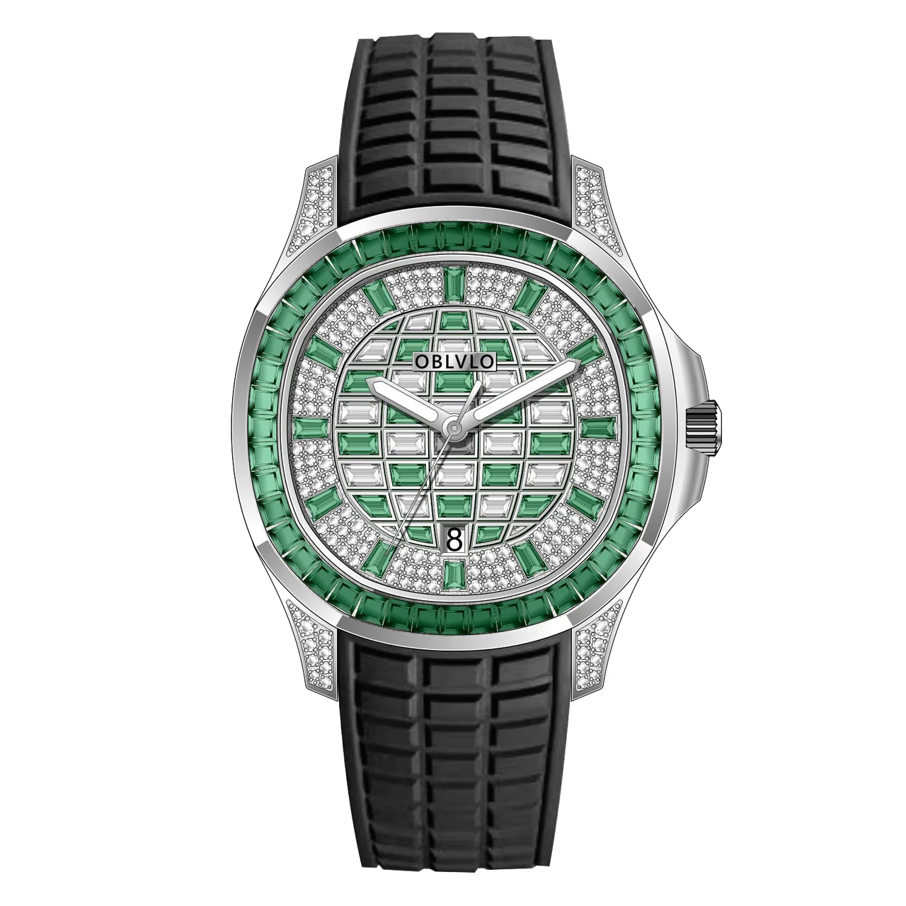 OBLVLO Rubber Strap ,Green and white gradient FM Series,40mm,Black Rubber Strap ,Green and white gradient 40 mm kol saati