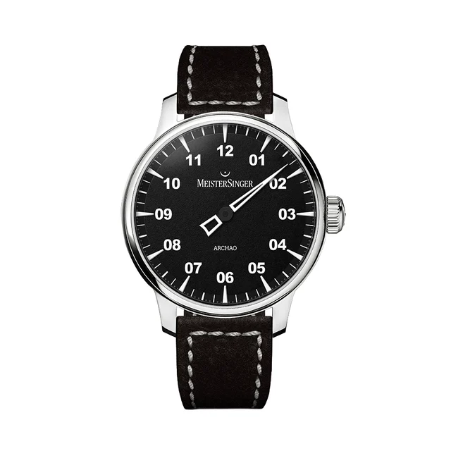 Meistersinger Archao 43mm - Black on Leather Strap AR902 kol saati