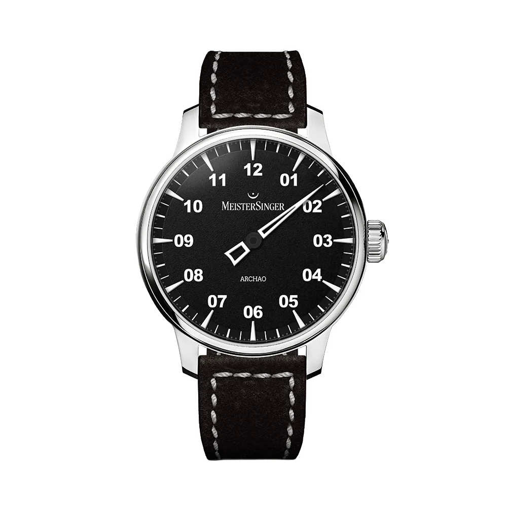 Meistersinger Archao 43mm - Black on Leather Strap AR902 43 mm kol saati
