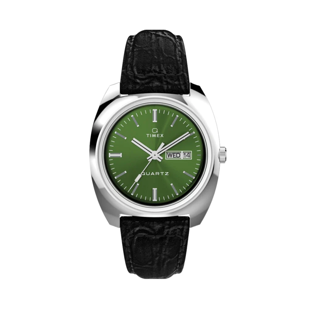 Timex Day/Date 37mm - Green on Leather Strap TW2W44700ZV 37 mm kol saati