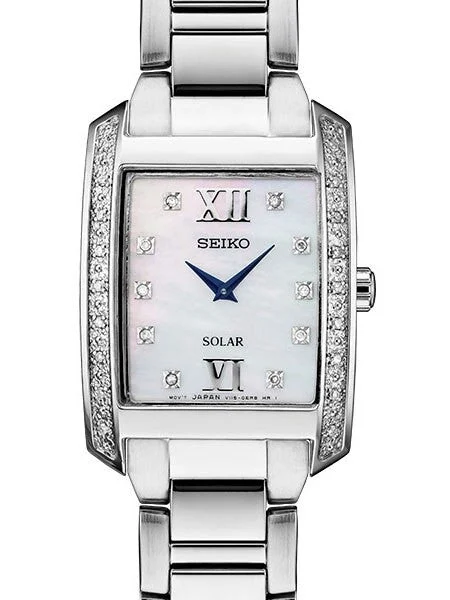 Seiko Solar Dress Watch with 28 Diamonds, Mother of Pearl Dial #SUP399 kol saati