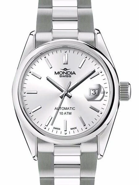 Mondia Swiss Automatic Watch with Radiant Silver Dial #MS-212-SS-01SL-OCM 40 mm kol saati