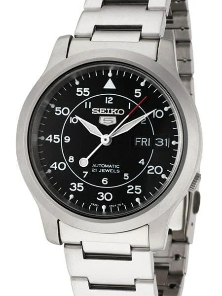 Seiko Scratch and Dent - 5 Military Black Dial Automatic Watch with Bracelet #SNK809K1 SND979 37 mm kol saati