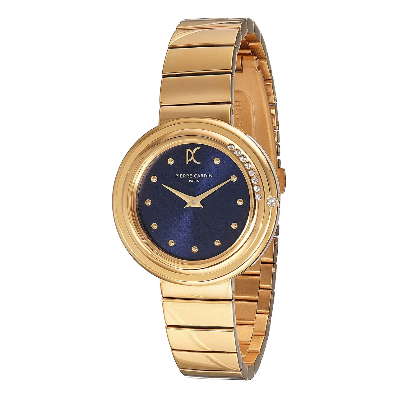 Passy Météore ’ Watch - Gold Case with Blue Dial, Crystal Bezel, and Metal Link Strap CF.1010.MG 32 mm kol saati