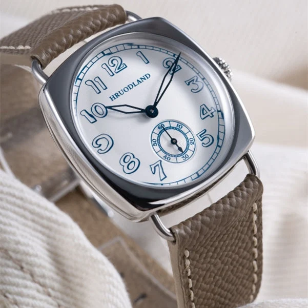 Hruodland Square Mechanical Watch 观辰F028-方表-黑面-荔枝纹皮带 663 36 mm kol saati