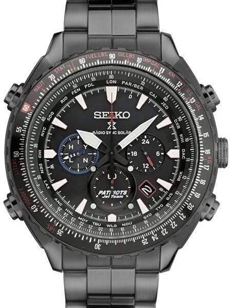Seiko Prospex Radio Sync, Solar Powered, Chronograph, World Time Watch with Black Ion Case