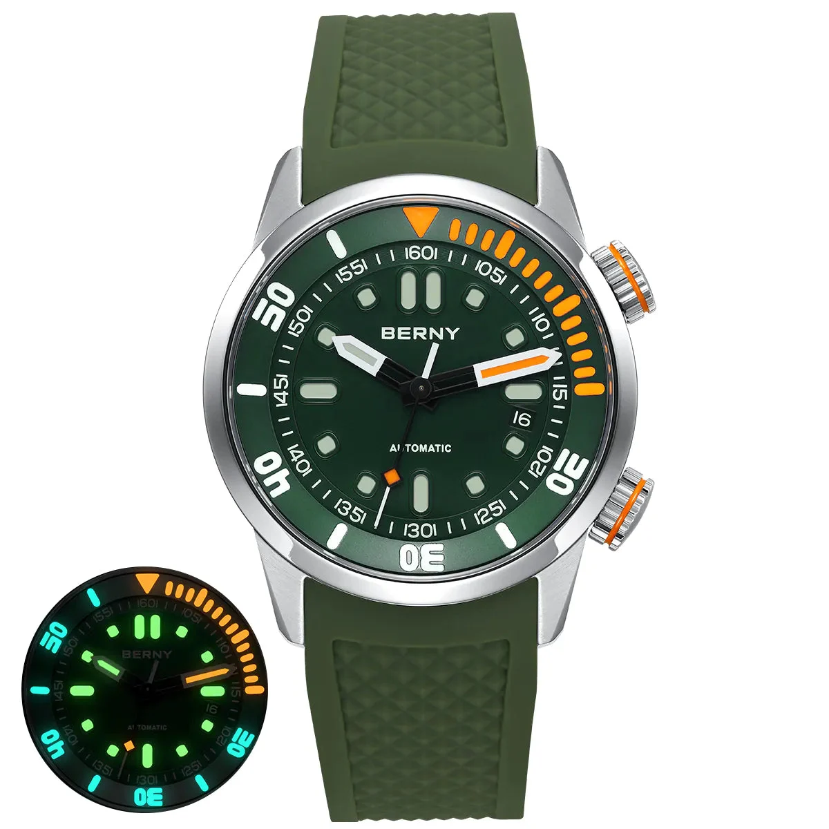 BERNY Men Automatic Compressor-style Diver Watch V3-AM339M AM339M-GRN kol saati