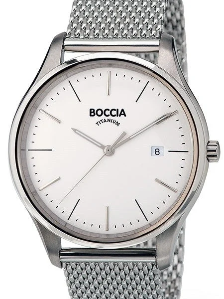 Boccia Thin Quartz Watch with 41mm Titanium Case and a SS Mesh Bracelet #3587-03 kol saati