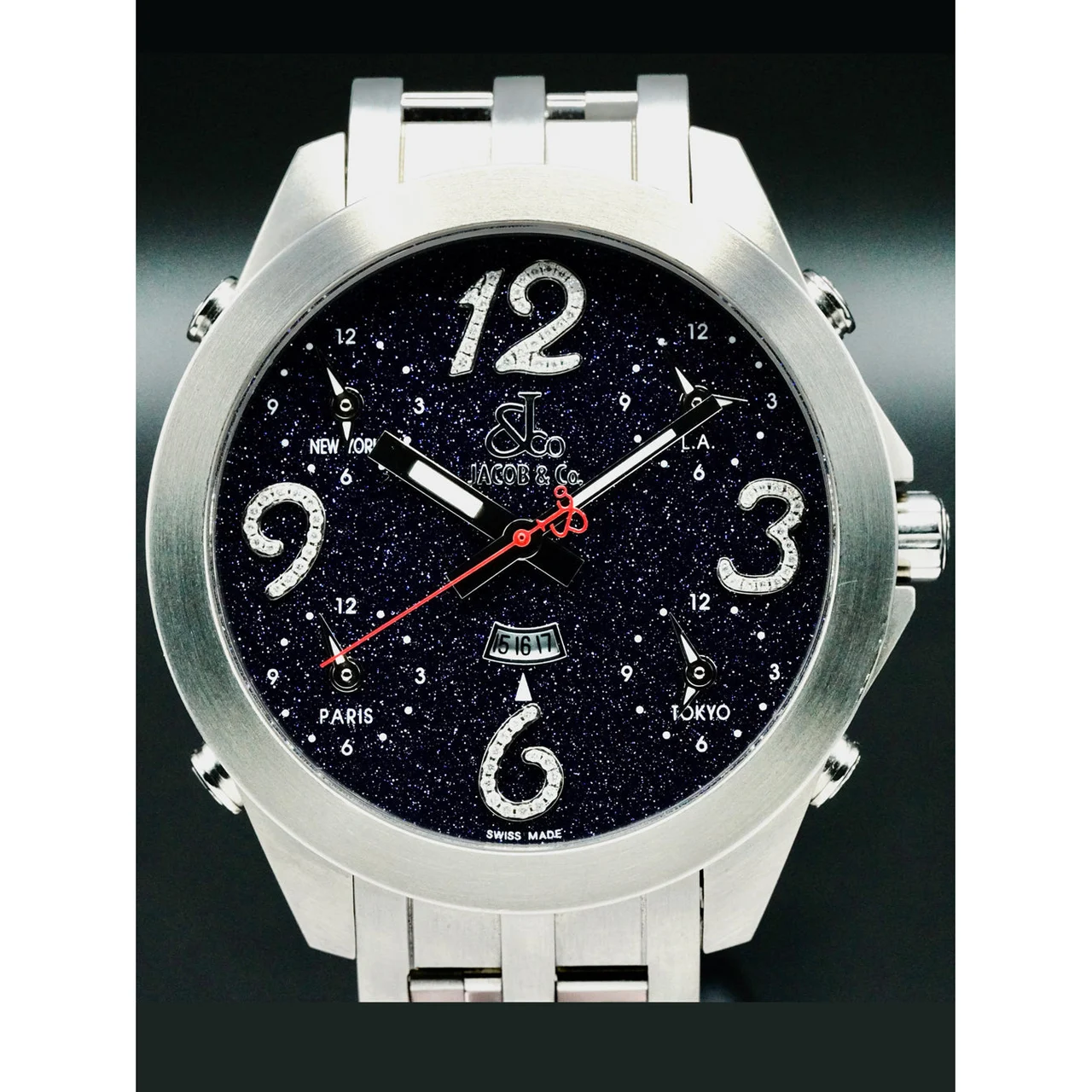 Jacob and Co. Jacob & Co. JC82B Five Time Zone Factory Dark Blue Diamond Dial 210000053883 47 mm kol saati