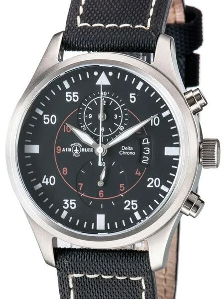 Air Blue Delta Chronograph Pilot Watch with 44mm Case, Sapphire Crystal #DELTACHRONOSSBLK 44 mm kol saati