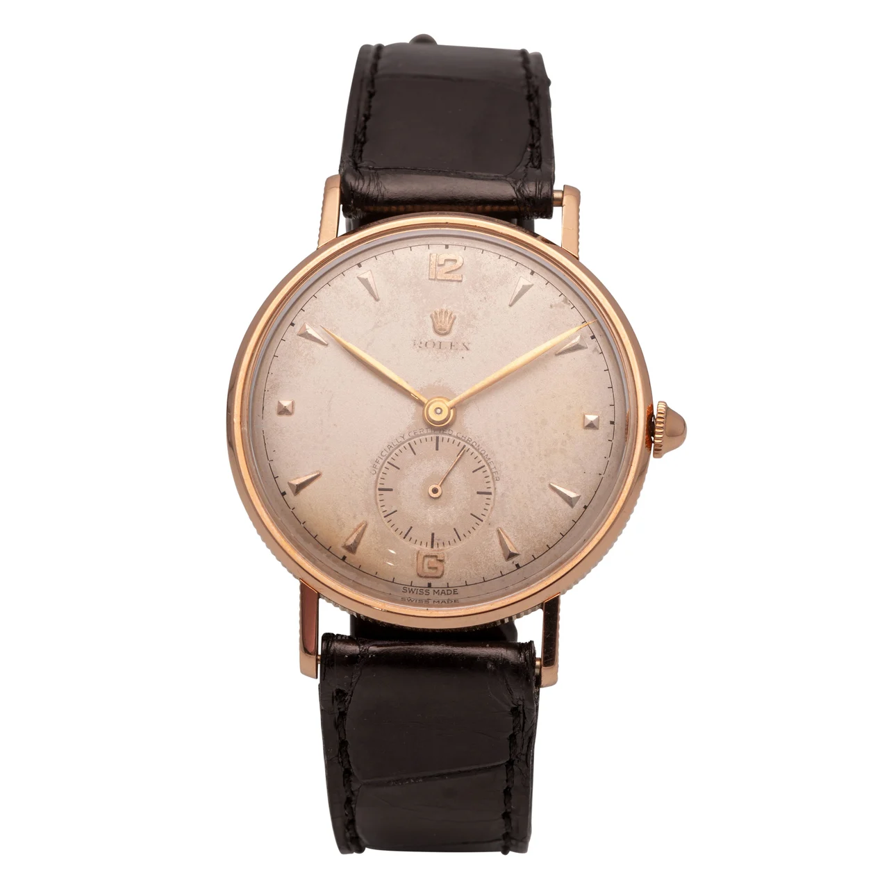 Rolex ROLEX, REF. 4009, MANUAL WINDING, 18K PINK GOLD, SILVER DIAL. kol saati