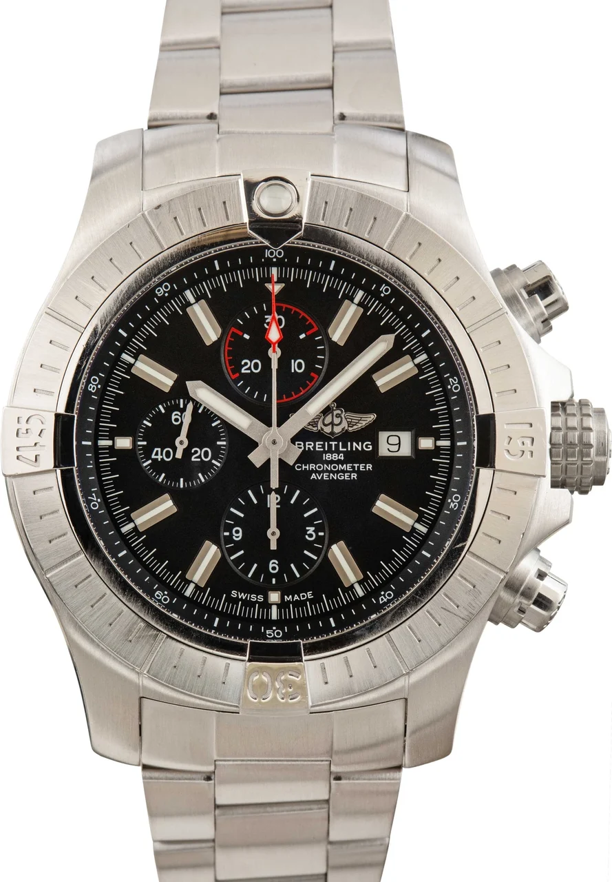 Breitling Super Avenger Steel 48MM Black Dial A13375 48 mm kol saati