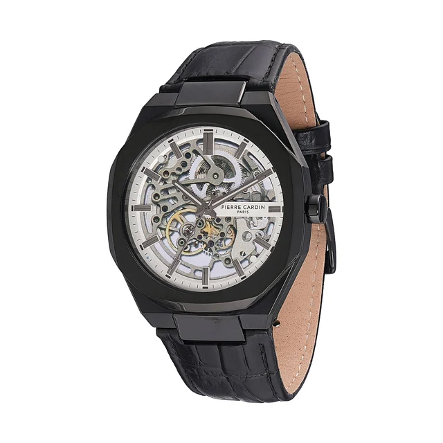Elysee Maison 8 Automatique Men’s 42mm Skeleton Watch - Black Case with Silver Skeleton Di