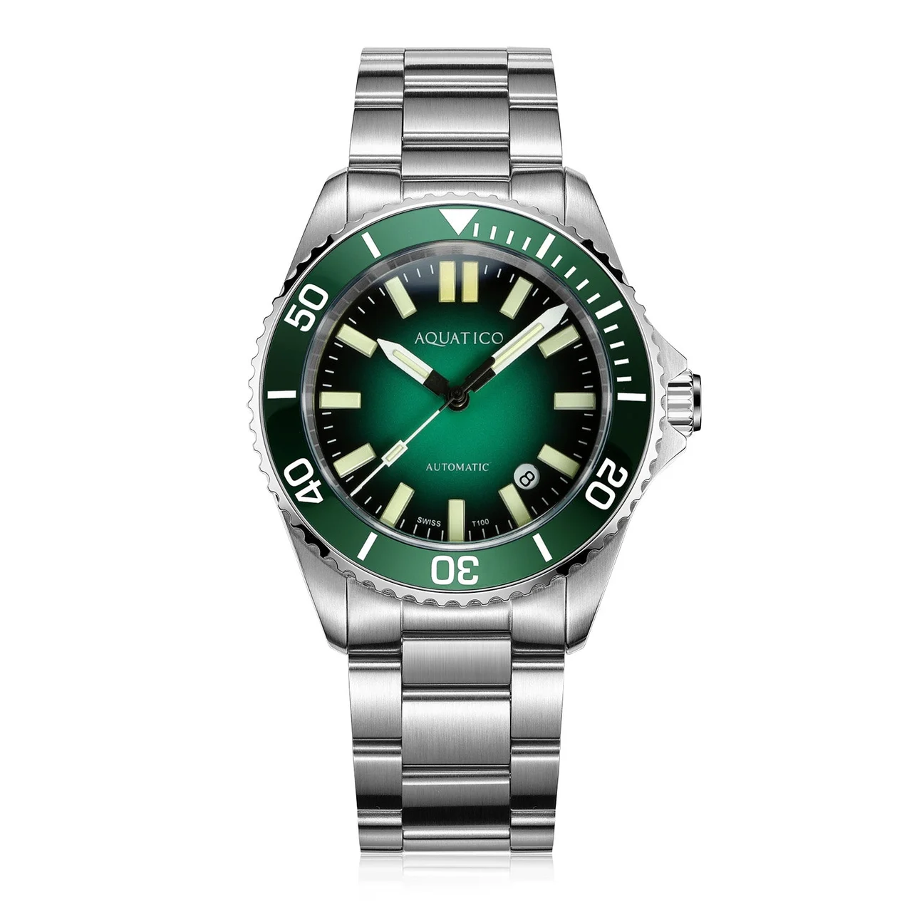 AQUATICO Ocean Diver Tritium Watch Green Dial 42 mm kol saati