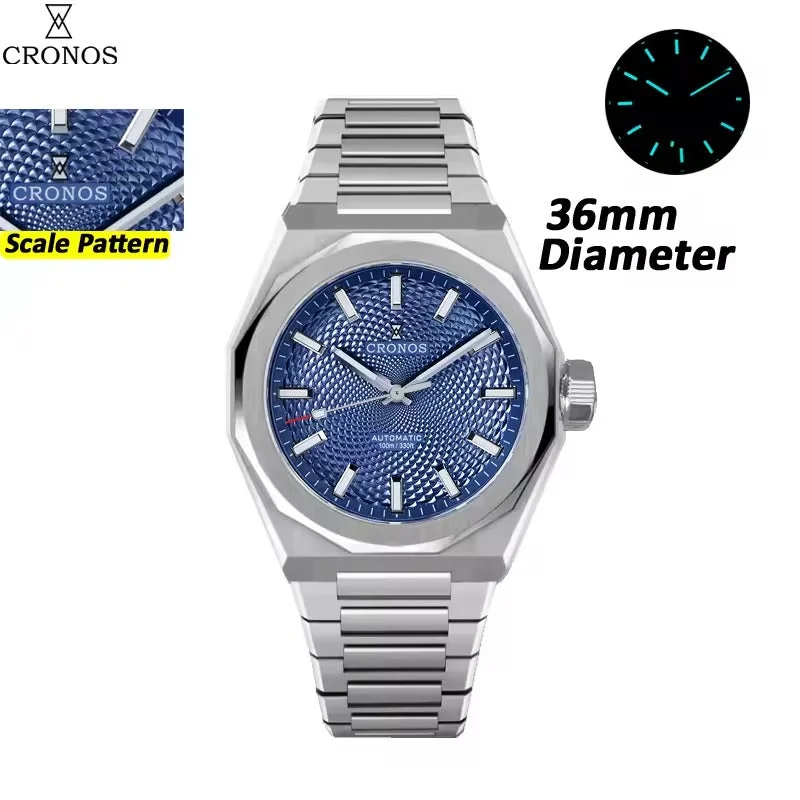 Cronos Watch Store Cronos 2026 NEW 36mm Automatic PT5004/Miyota 9015 See-through Back Watch L6050M L6051M 克诺时-L6050M-PT5004机芯-棕色珍珠纹 36 mm kol saati