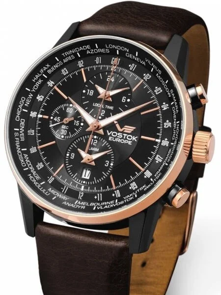 Vostok Europe Vostok-Europe Gaz-Limo World-Time GMT Watch with Alarm #5603255 kol saati
