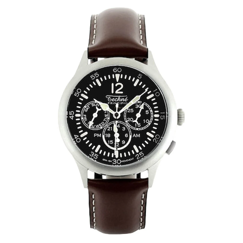 Techne Merlin Quartz Dual Time Watch with 24-Hour Sub-Dial #296.052 39.5 mm kol saati