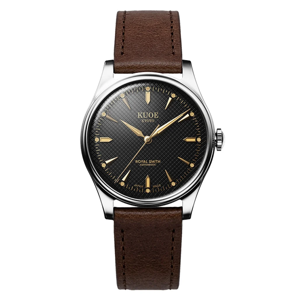 Kuoe Royal Smith 90-006 Automatic 35mm Watch with Black Dial #RS90006C-SV-BK-IT-DBR 35 mm kol saati