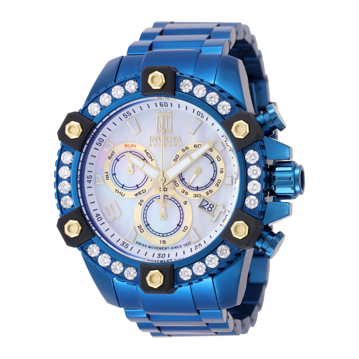 Invicta Zenthos 2.4 CT LG Diamond Swiss Ronda Z60 Caliber Watch w/ Mother of Pearl Dial - 50mm, Blue (51290) 50 mm kol saati