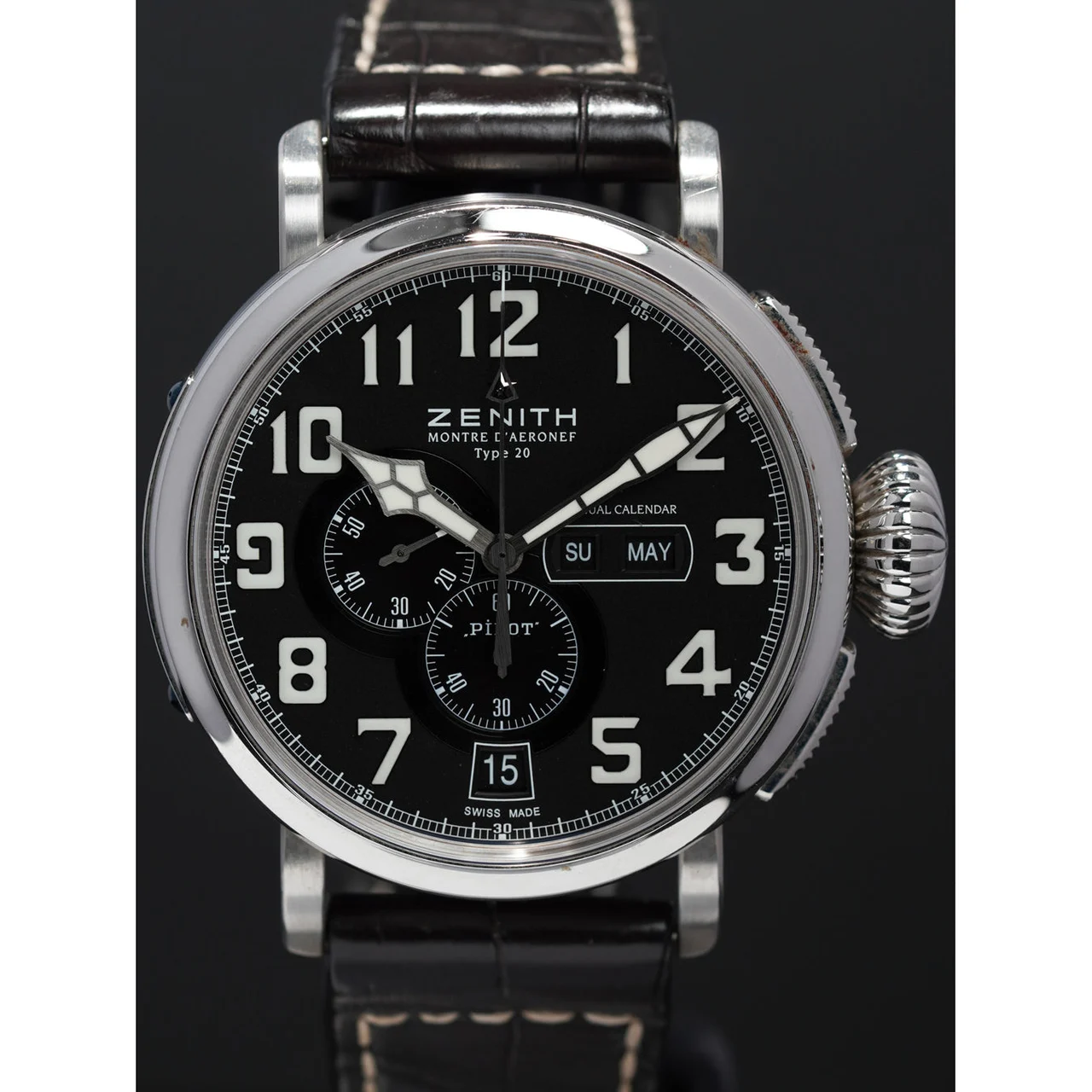 Zenith Pilot Montre d'Aeronef Type 20 Annual Calendar 210009N29479 48 mm kol saati