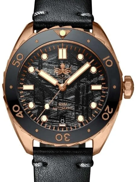 Phoibos Eagle Ray 500-Meter Swiss Automatic Dive Watch with Bronze Case, Black Meteorite Dial #PY018F 41 mm kol saati