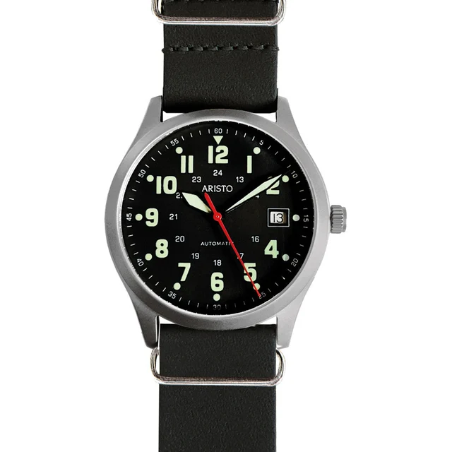 Aristo Navy Style Swiss Automatic Watch with Black Dial #3H221 kol saati
