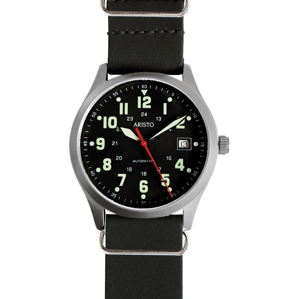 Aristo Navy Style Swiss Automatic Watch with Black Dial #3H221 38 mm kol saati