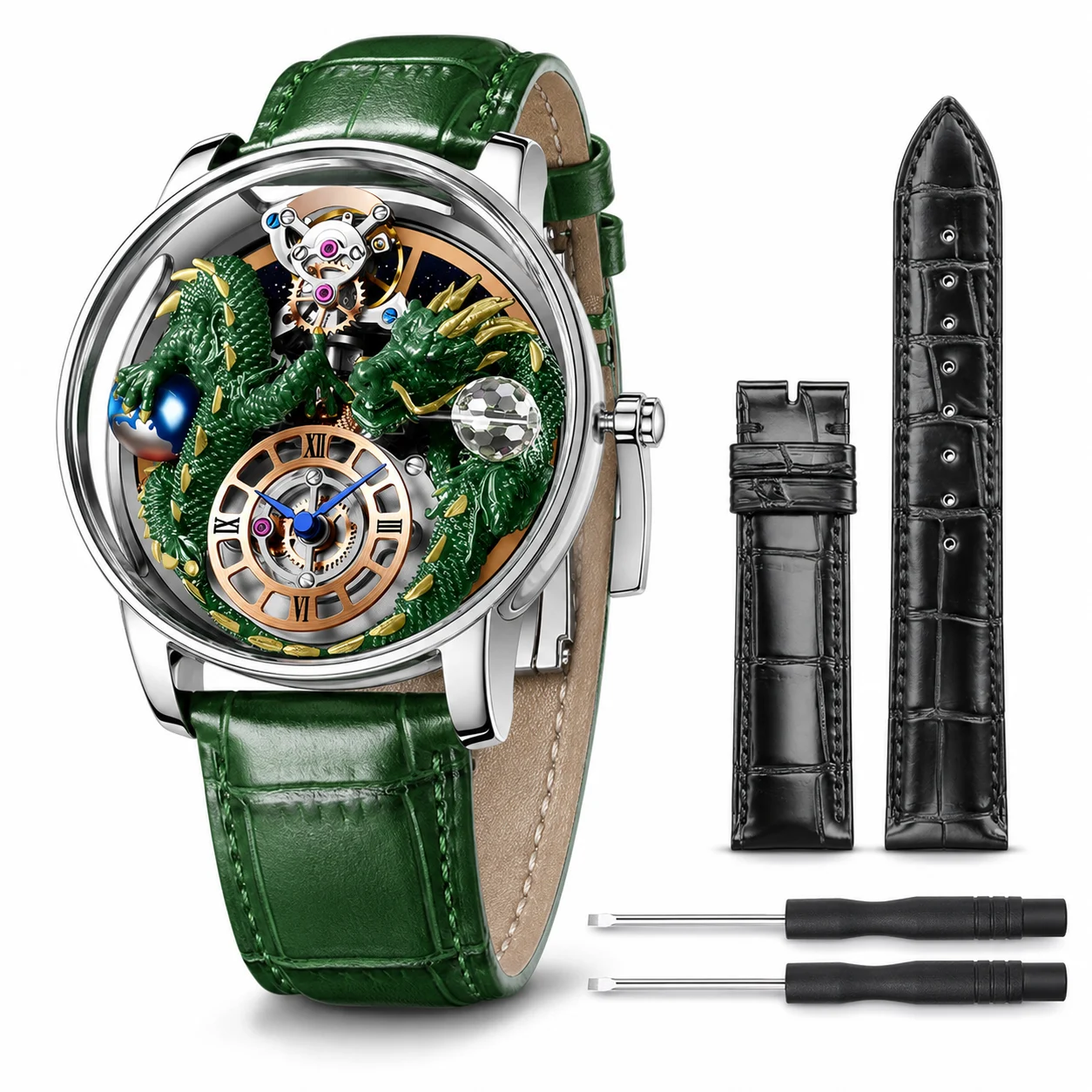 Invicta Objet D Art Dragon Edition Swiss Ronda 762 Caliber Watch - 45.5mm, Green with Interchangeable Strap (70579) 45.5 mm kol saati