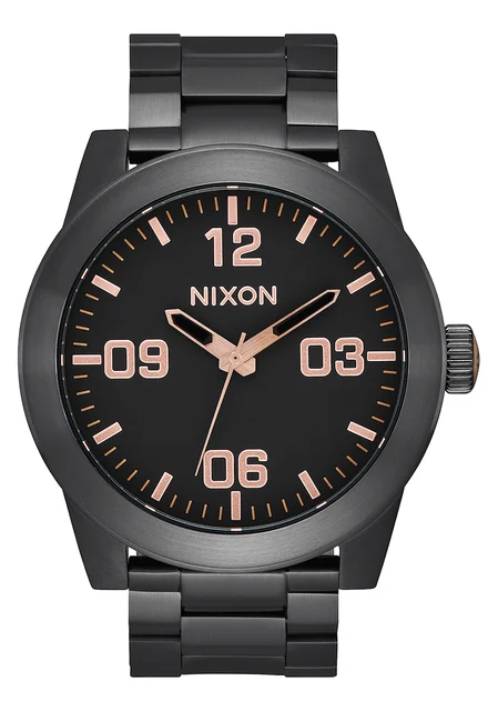 Nixon US Corporal Stainless Steel - All Black / Rose Gold A346-957-00 kol saati