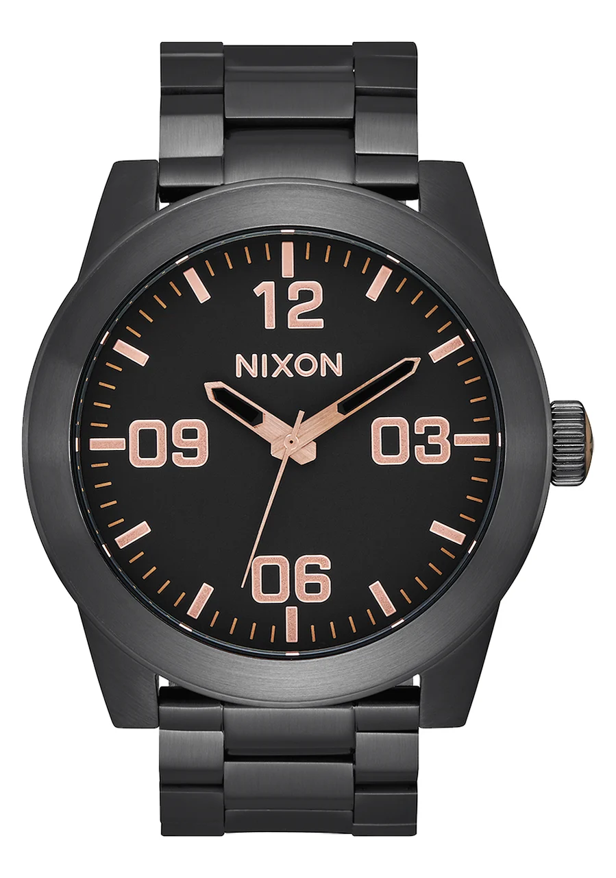 Nixon US Corporal Stainless Steel - All Black / Rose Gold A346-957-00 48 mm kol saati