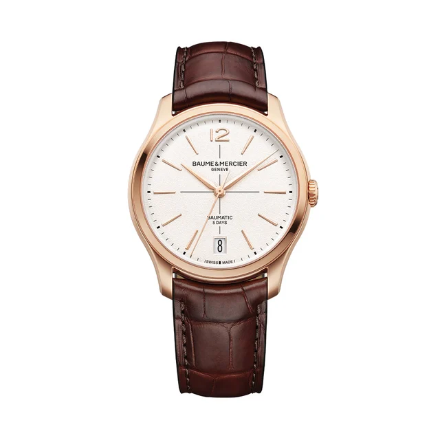 Baume Et Mercier Clifton Baumatic Pink Gold 39mm - Off-White on Leather Strap M0A10802 kol