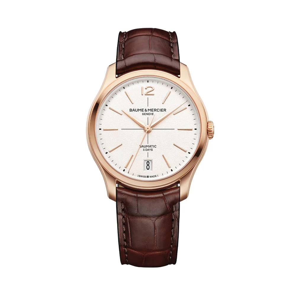 Baume Et Mercier Clifton Baumatic Pink Gold 39mm - Off-White on Leather Strap M0A10802 39 mm kol saati